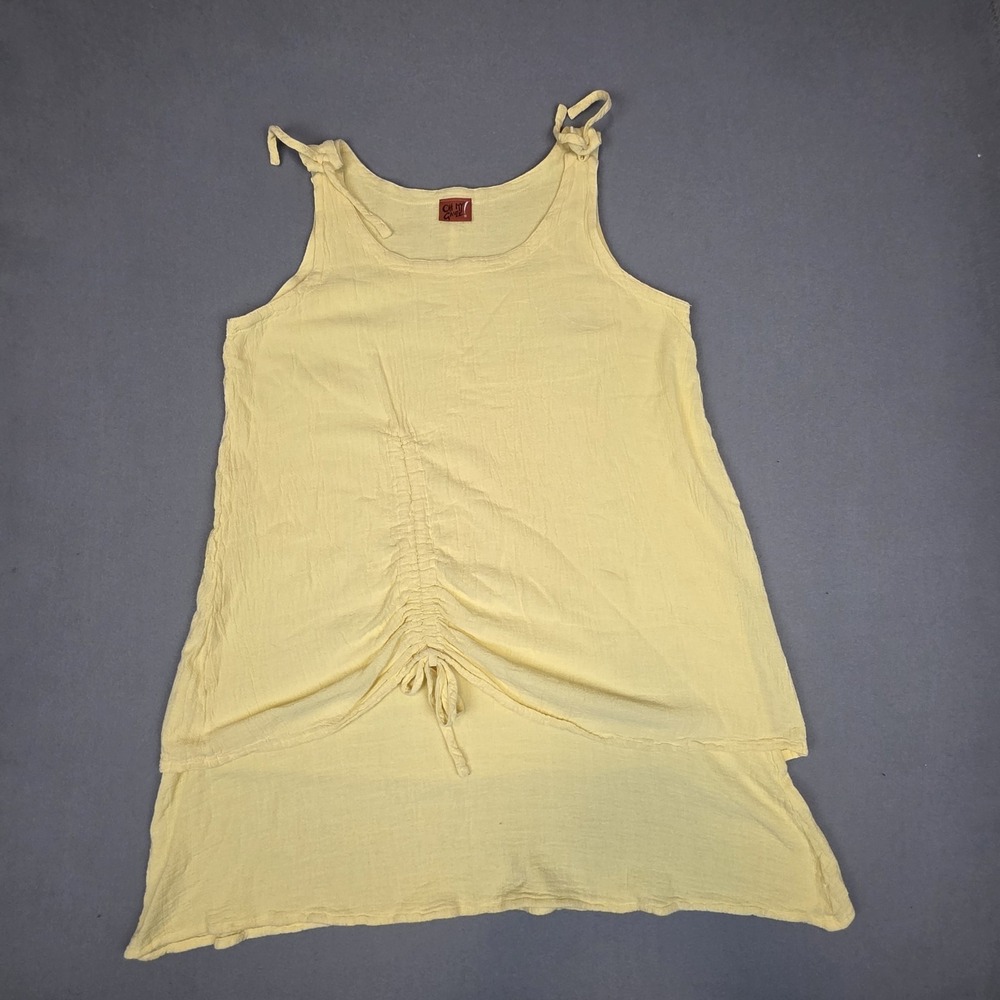 Oh My Gauze! Womens Dress Yellow Sleeveless Ruched Tie‎ Front Asymmetrical
